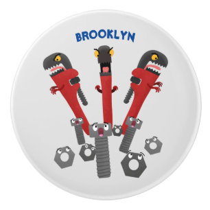 Funny wrench monster tools humour cartoon ceramic knob
