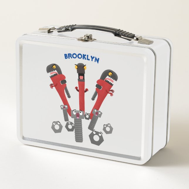 Funny wrench monster tools humour cartoon metal lunch box (Front)
