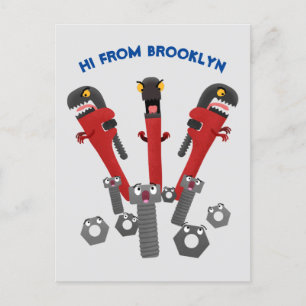Funny wrench monster tools humour cartoon postcard
