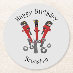 Funny wrench monster tools humour cartoon   round paper coaster