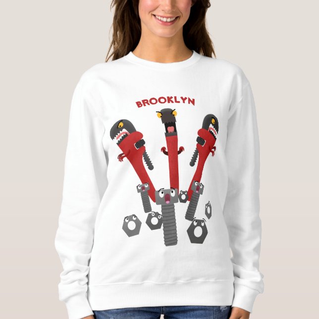 Funny wrench monster tools humour cartoon sweatshirt (Front)