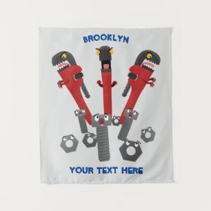 Funny wrench monster tools humour cartoon tapestry