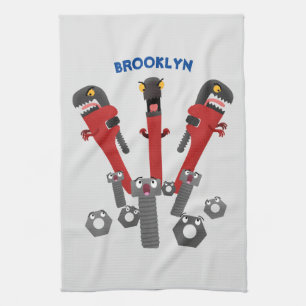 Funny wrench monster tools humour cartoon  tea towel