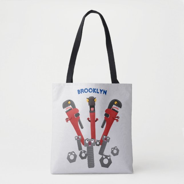 Funny wrench monster tools humour cartoon  tote bag (Front)