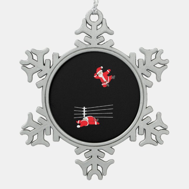 Funny Wrestling Christmas Santa Holiday Xmas Snowflake Pewter Christmas Ornament (Front)