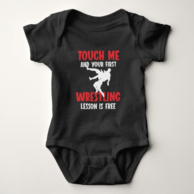 Funny Wrestling Coach Lesson Wrestler Humor Baby Bodysuit (Front)