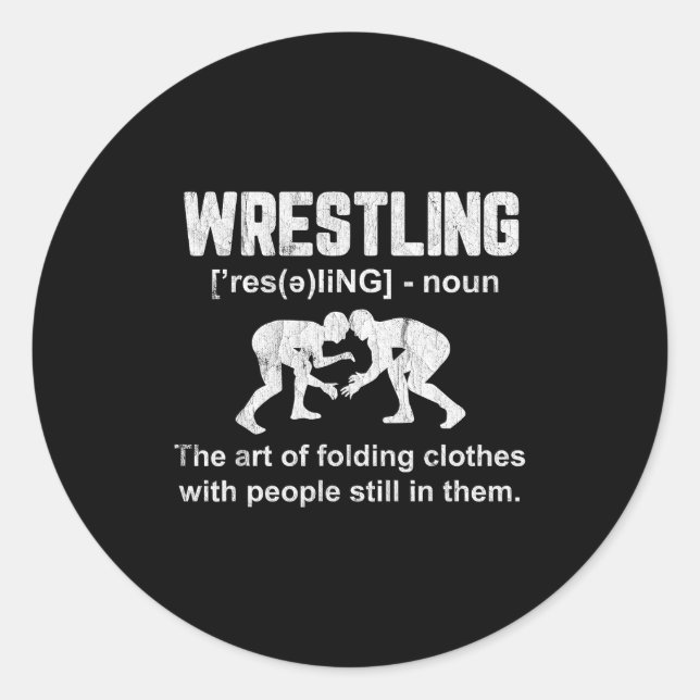 Funny Wrestling Definition Wrestler Boys Mens Teen Classic Round Sticker (Front)