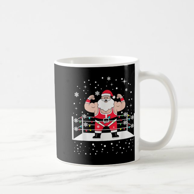 Funny Wrestling Santa Xmas Lights Wrestling Christ Coffee Mug (Right)