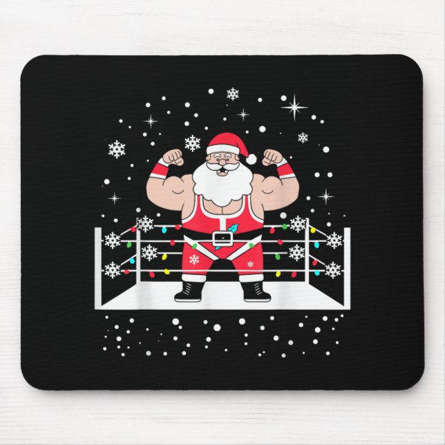 Funny Wrestling Santa Xmas Lights Wrestling Christ Mouse Pad (Front)