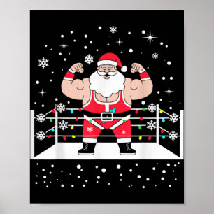 Funny Wrestling Santa Xmas Lights Wrestling Christ Poster