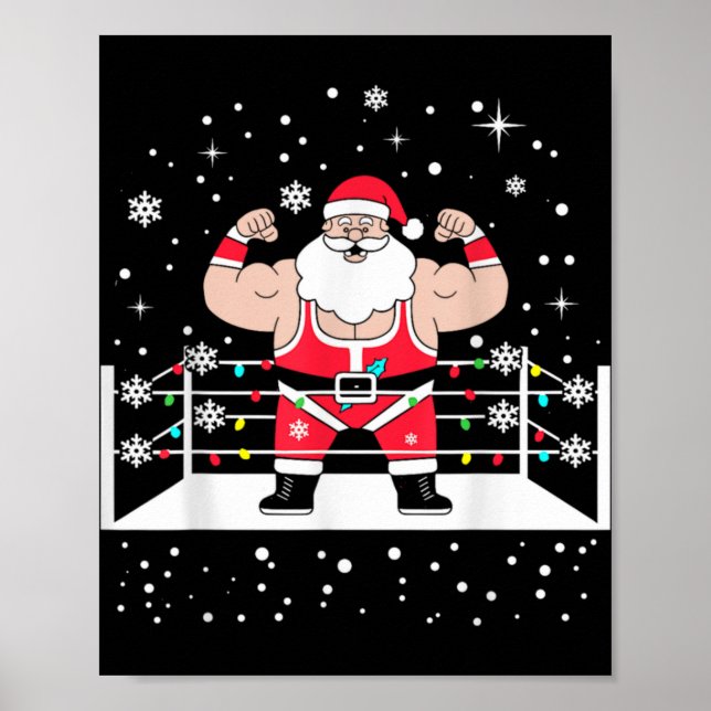 Funny Wrestling Santa Xmas Lights Wrestling Christ Poster (Front)