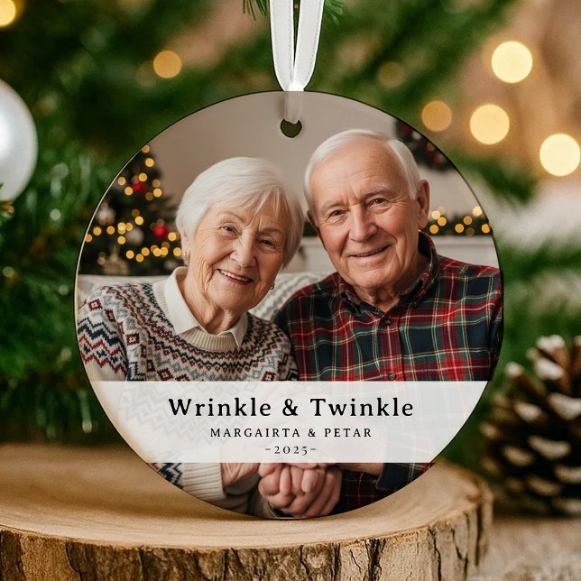 Funny Wrinkle & Twinkle Grandparent Photo Keepsake Ceramic Tree Decoration (Creator Uploaded)