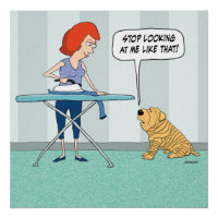 Funny Wrinkly Shar-Pei Dog Suspicious of Iron