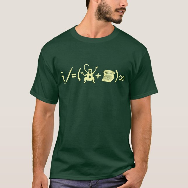 Funny Writer Monkey Typewriter Equation T-Shirt (Front)