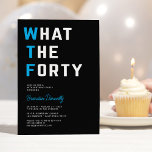 Funny WTF Adult 40th Birthday Party Invitation<br><div class="desc">Funny adult 40th birthday party invitations featuring a stylish black background,  a funny saying 'what the forty',  and a modern birthday celebration text template that is easy to personalise.</div>