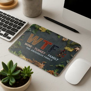Funny WTF Wine Turkey Family Thanksgiving Mouse Pad