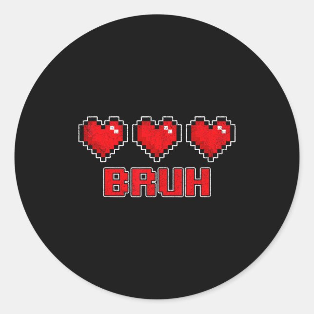 Funny Xel Hearts Gamer Bruh, Valentines Video Game Classic Round Sticker (Front)