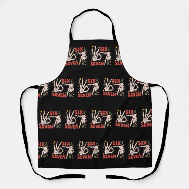 Funny Xmas 67 Skeleton Hand Six Seven Christmas  Apron (Front)