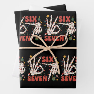 Funny Xmas 67 Skeleton Hand Six Seven Christmas Wrapping Paper Sheet