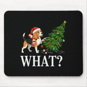 Funny Xmas Beagle Pushing Christmas Tree Over Dog  Mouse Pad