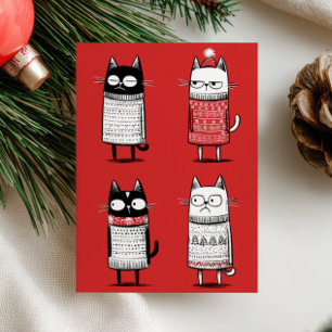 Funny Xmas Cats Lover Photo Red Meowy Christmas Holiday Card