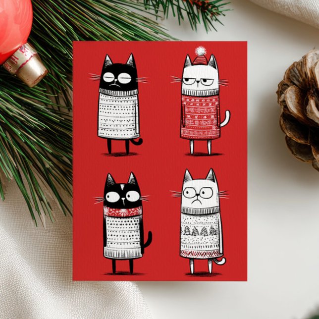 Funny Xmas Cats Lover Photo Red Meowy Christmas  Holiday Card (Creator Uploaded)