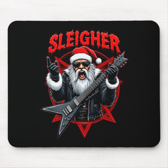Funny Xmas Christmas Guitar Santa Sleigher Heavy M Mouse Pad (Front)