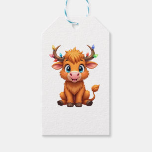Funny Xmas Cow Lights Boys Girls Cute Highland Cow Gift Tags