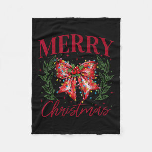 Funny Xmas Holiday Coquette Bow Merry Christmas  Fleece Blanket