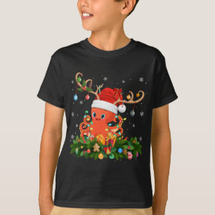 Funny Xmas Holiday Reindeer Hat Santa Octopus Chri T-Shirt