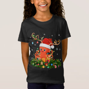 Funny Xmas Holiday Reindeer Hat Santa Octopus Chri T-Shirt