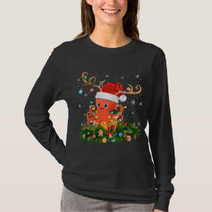 Funny Xmas Holiday Reindeer Hat Santa Octopus Chri T-Shirt