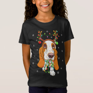 Funny Xmas Lighting Reindeer Hat Basset Hound Chri T-Shirt