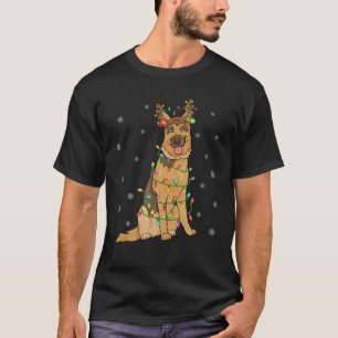 Funny Xmas Lighting Reindeer Hat Belgian Malinois T-Shirt