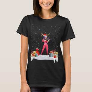 Funny Xmas Lighting Reindeer Santa Hat Biathlon Ch T-Shirt