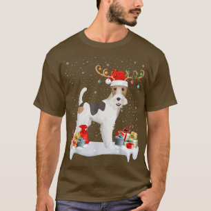 Funny Xmas Lighting Reindeer Santa Hat Fo Terrier T-Shirt