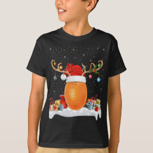 Funny Xmas Lighting Reindeer Santa Hat Orange Chri T-Shirt