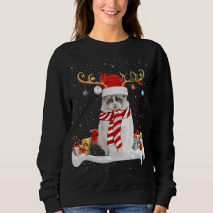 Funny Xmas Lighting Reindeer Santa Hat Ragdoll Cat Sweatshirt