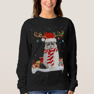 Funny Xmas Lighting Reindeer Santa Hat Ragdoll Cat Sweatshirt
