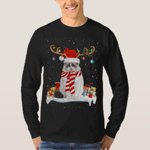Funny Xmas Lighting Reindeer Santa Hat Ragdoll Cat T-Shirt