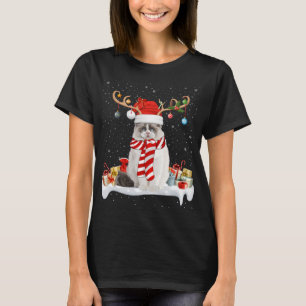 Funny Xmas Lighting Reindeer Santa Hat Ragdoll Cat T-Shirt
