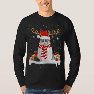 Funny Xmas Lighting Reindeer Santa Hat Ragdoll Cat T-Shirt