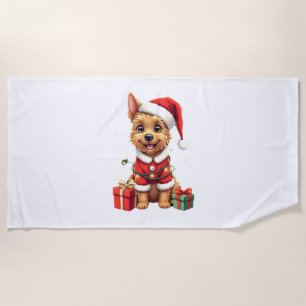 Funny Xmas Lighting Santa Border Terrier Dog Chris Beach Towel