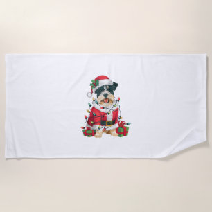 Funny Xmas Lighting Santa Border Terrier Dog Chris Beach Towel