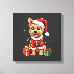 Funny Xmas Lighting Santa Border Terrier Dog Chris Canvas Print