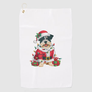 Funny Xmas Lighting Santa Border Terrier Dog Chris Golf Towel