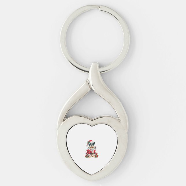 Funny Xmas Lighting Santa Border Terrier Dog Chris Key Ring (Front)