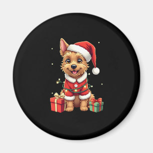 Funny Xmas Lighting Santa Border Terrier Dog Chris Magnet