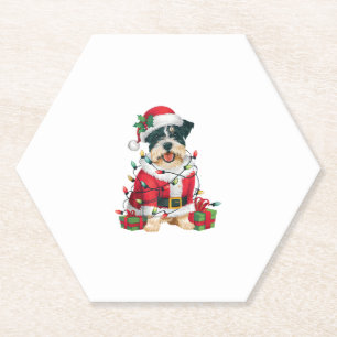 Funny Xmas Lighting Santa Border Terrier Dog Chris Paper Coaster