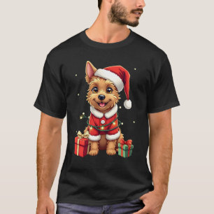 Funny Xmas Lighting Santa Border Terrier Dog Chris T-Shirt